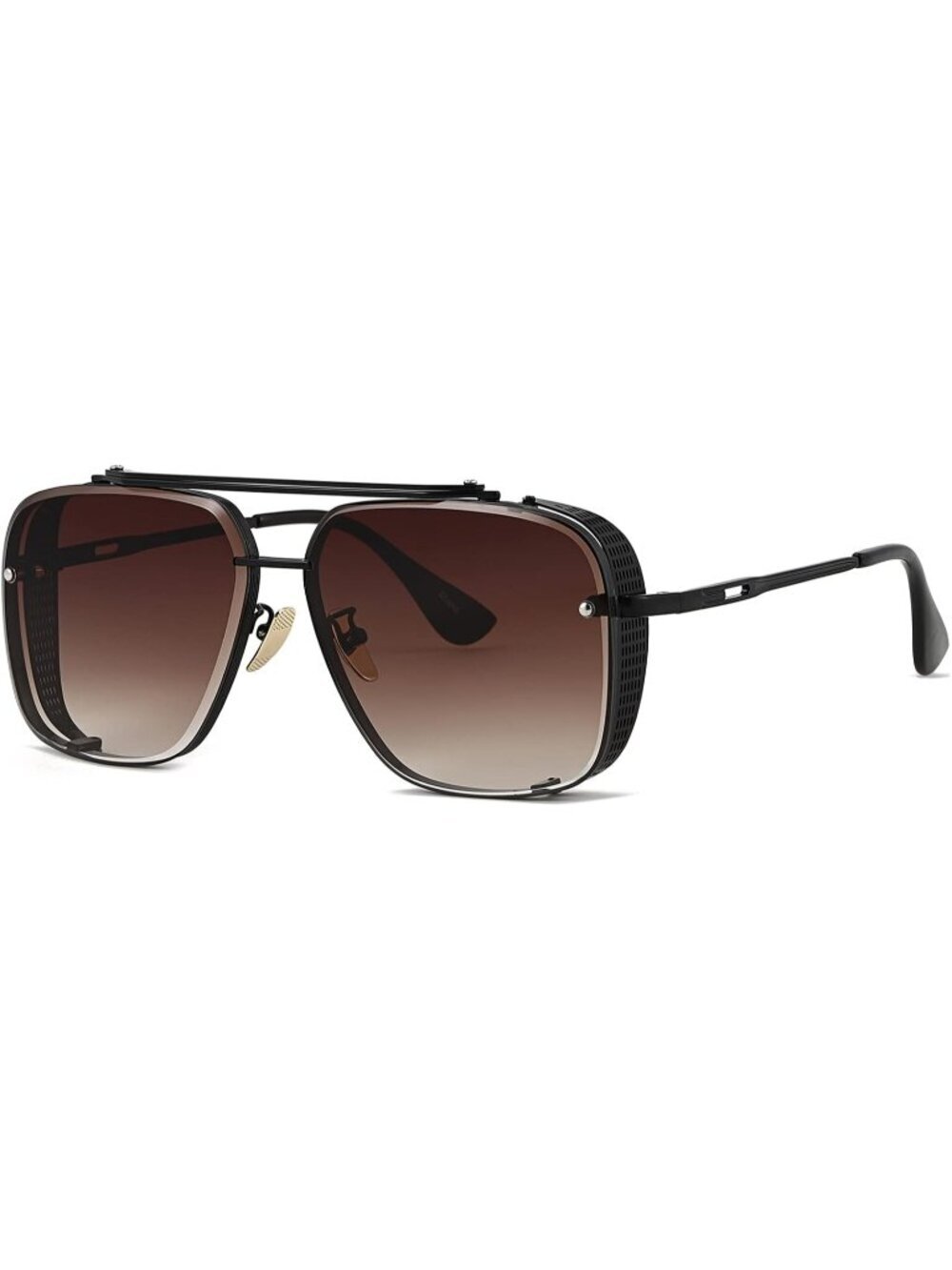 Men's Black Frame Brown Lens Vintage Metal Side Shield Steampunk Sunglasses 64mm